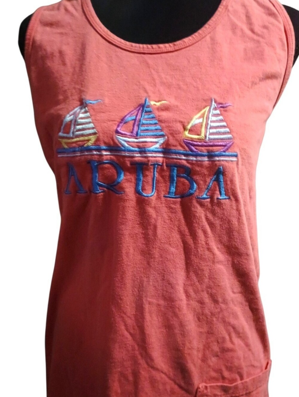 Cover-up Tank Dress Swimwear Aruba Embroidered Sailboat Beach W/Pocket One Size - Picture 7 of 10